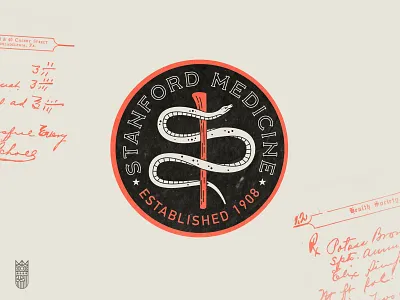 Stanford Medicine Patch badge branding caduceus circle crest illustration logo medicine patch retro seal snake snake logo type vintage
