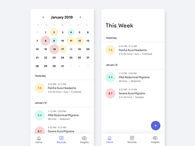 Migraine Tracking App app design ios iphonex minimal mobile app design mockup ui