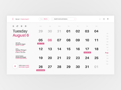 Calendar - Desktop UI Concept calendar dates desktop digital digitaldesign flatdesign minimal simple ui ux