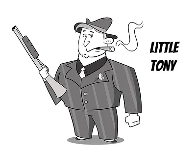 Little Tony cartoon character design cigarette digital art hat illustration italian mobster shotgun smoke suit tie