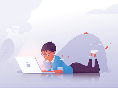 Social Media Addict character chill flat design flat illustration illustration laptop media social ui uiux