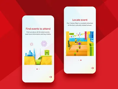 Valletta 2018 agency app app design celebrations colourful colours culture culture app events events app icons illustration malta onboarding ui valletta