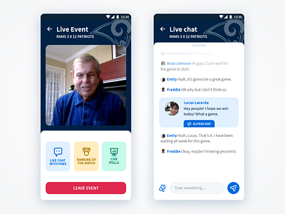 Live Events App Concept II - Live Chat app chat chat app events live sports tv ui user interface