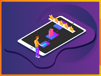 Right Time To Ask For Customer Feedback add to cart buy now checkout checkout page creative customer experience customer feedback ecommerce feedback gradient illustration isometric art isometric design online shopping ratings review shopping bag ui design