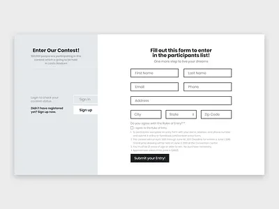 Sign up Page/Form for Contest account creation dailyui design dribbble form landing page sign up sign up form sign up page ui ui ux uidesign uiuxdesign ux web