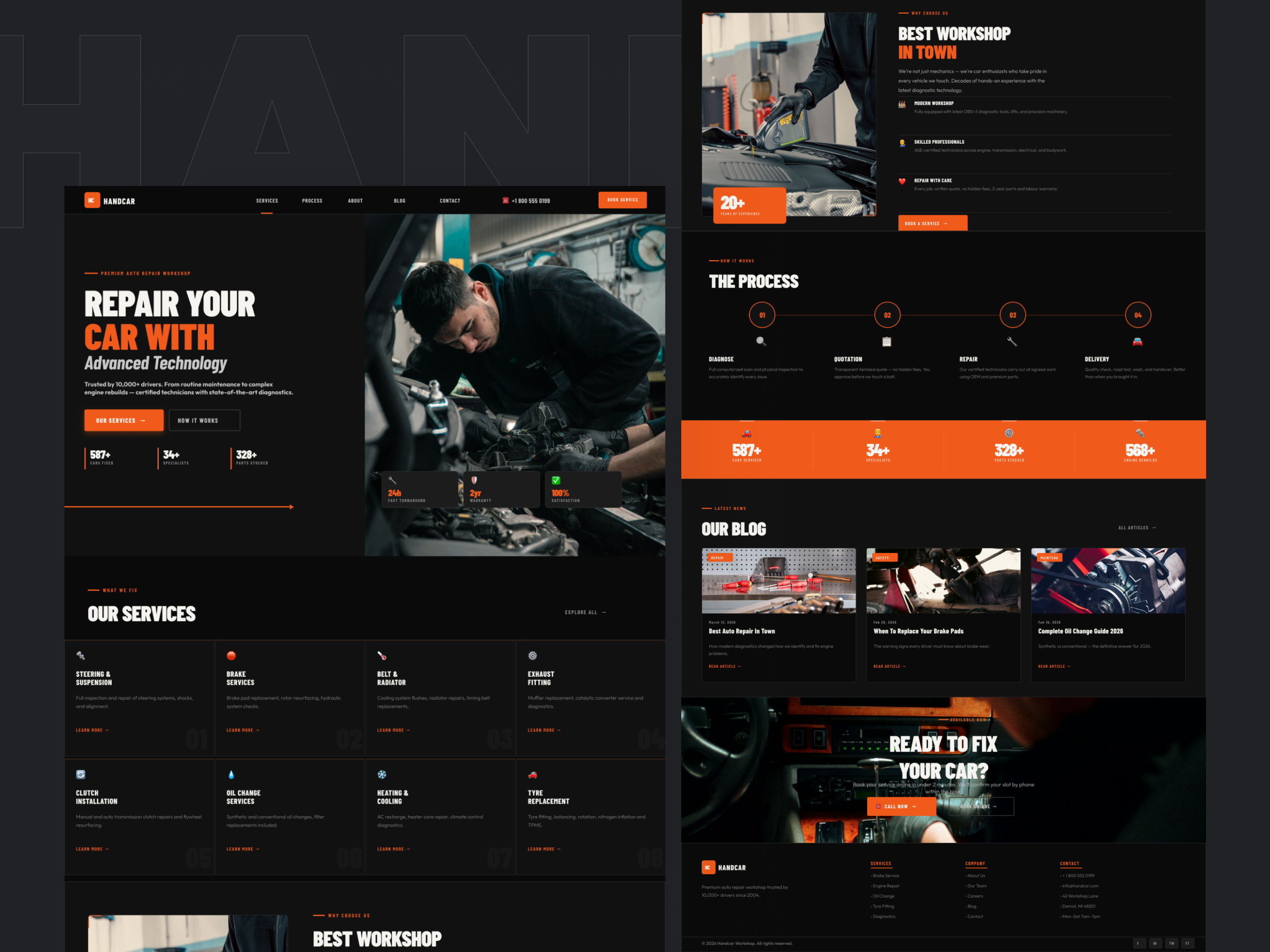 HandCar — Auto Repair Service Website UI agency agency branding app application branding concept design flat freelance interaction interface ios iphone landing page minimalist mobile ui design responsive ui design ui ui design ux