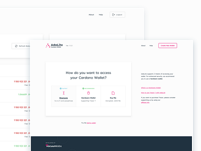 AdaLite redesign is out. ada app blockchain cardano clean crypto design flat icon icons landing landing page layout minimal typography ui ux vector wallet web