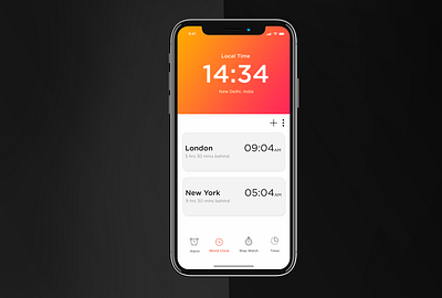 Clock alarm black clean clock crisp gradiant minimal orange ornage pink red smooth timer white white and orange world clock