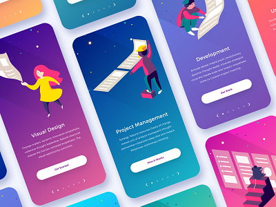 Mobile App Concept Exploration app bright characters colorful design gradient illustration landing mobile navigation tech ui user interface ux vector visual design