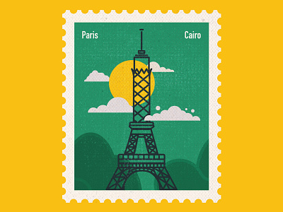 Connecting Destinations - Paris art art center cairo countries design eiffel flat icon illustration paper art paris post card postage stamp stamp stamp design tower vector