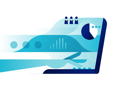 System Processing chart computer data flat geometric hand illustration laptop typing