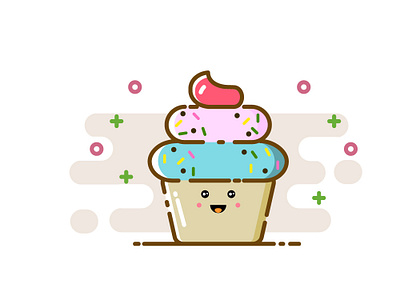 CupCake animation art colourfull cute design digitalart emoticon face flat flat design flatdesign food icon illustration illustrator line linedesign mbe smiles vector