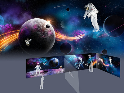 Space Week interior design astronaut exhibition galaxy interrior moon planet space stars