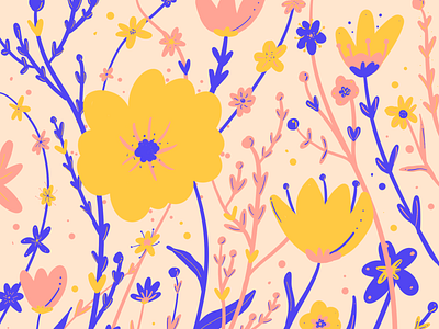 Spring Pattern design digital flat floral flower flowers illustration minimal pattern procreate wallpaper