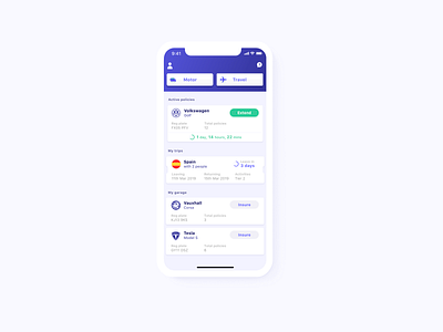 One feed for insurance app cards ui clean clean app clean app design design fintech flat hiring insurance iphone simple table travel typography ui ux vector