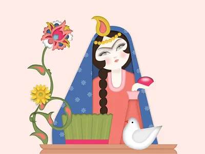 Happy New Persian Year 2d abstract cartoon character clean face flat flower girl haftsin happy new year illustration new year new year eve nowruz persian new year vector سال نو نوروز هفت سین