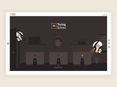 Education company header illustration brown clean computer design education header header illustration illustration orange robot ui wall web website