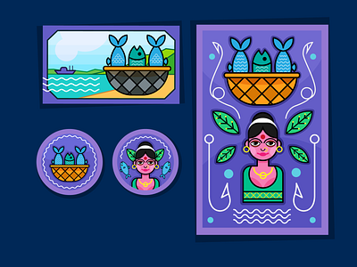 FISHERWOMEN badge design badges branding design illustration postcard poster seafoodculture sticker vector