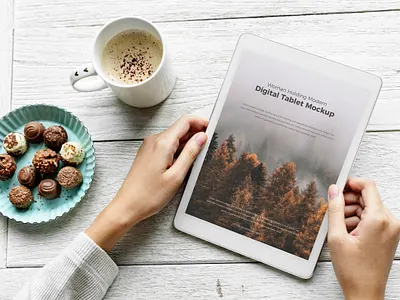 Free Woman Holding Modern Digital Tablet Mockup Psd 2019 branding download font free free mockup freebie identity logo mock up mockup mockup free mockup psd mockups print psd stationery tablet mockup template ui ux