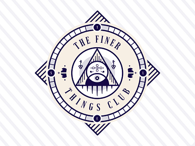 The Finer Things Club Team Emblem badge branding clean club compass crest crown design eye icons illuminati illustration key pipe simple wine
