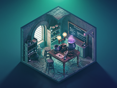 Potions Class 3d blender castle diorama harry potter illustration isometric lowpoly medieval potions render