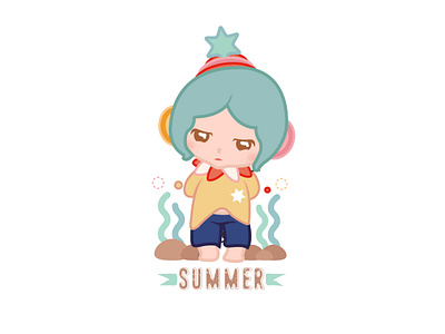 Crying ，ocean @Minii cartoon character daughter girl illustration minii