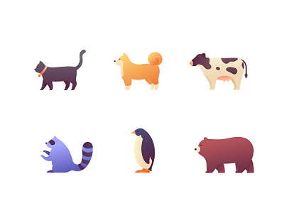 Smooth Animals Icons Illustration animals avatar bear branding cat characterdesign cow dog gradient icon graphic design icons illustration penguin raccoon shiba smooth ui vector wildlife