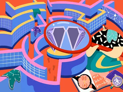 time is the best treasure design diamonds drawing girl illustration magnifier maze time treasure