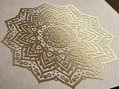 Beautiful Mandala printed with gold foil stamping design foil stamp foil stamped foil stamping gold gold foil graphic logo logotype manada mandala mandalas meditate spa stamping vector wellbeing wellness yoga zen