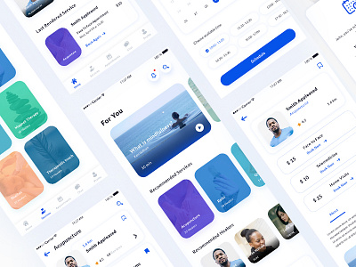 Health App app ui appointment blue theme booking calendar chat healer health app home mobile service booking ui design