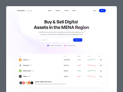 Crypto Project bitcoin btc blockchain clean crypto crypto app defi ethereum eth exchange finance fintory hero section homepage investments landing page ui user interface ux wallet website website design homepage hero
