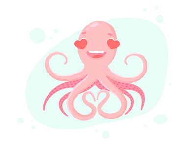 Octopus heart illustration love ocean octopus pink sea sweet vector