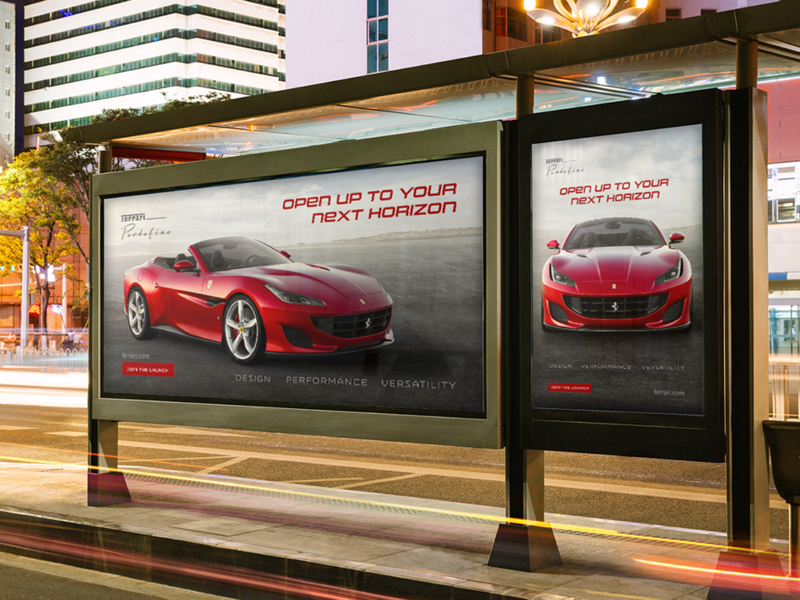 Example of Concept Ferrari Landing Page Billboard Mock-up