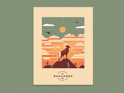 Badlands badlands bighorn sheep geometric illustration national parks south dakota