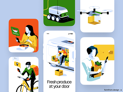 Delivery — Illustration Set ai delivery branding characters delivery design grocery delivery illustration people restaurant delivery