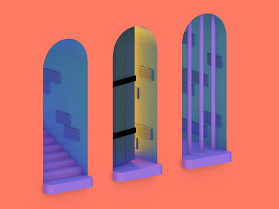 Pick your path 3d 3d illustration c4d cinema cinema 4d doors dungeon