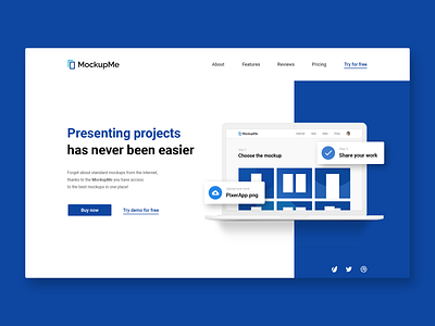 ⏩ MockupMe - Website hero app blue clean clean design cta grid hero home icons landing logo minimal mobile mockup typography ui ux web webdesign website