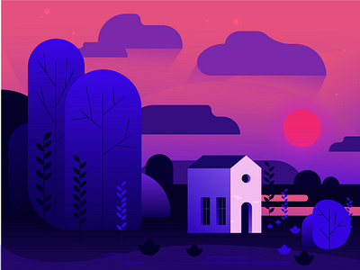 The fall fall house illustration landscape sunset vector