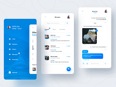 Kayak trails finder app application chat design kayak menu message messenger mobile mobile ui ui ui design ux ux design