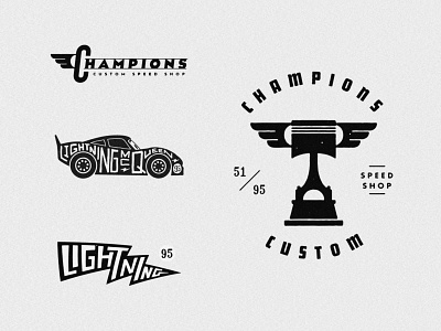 Champions Custom Speed Shop apparel badge california cars carsland champions design disney disney art disneyland handlettering illustration lettering lightning merchandise design piston typography vector vintage badge vintage logo