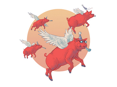 New Year Party Pigs article celebration childrens illustration design flying pig illustration magazine magazine cover magazine illustration new year party pigs publication soaring tumbleweird