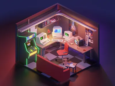80's Hacker Room 3d 80s style blender design diorama illustration isometric low poly lowpoly lowpolyart model render retro design retrowave synthwave