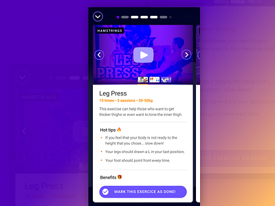 Full Screen Modal - Gym exercise detail detail screen exercise gym redesign slides ui ux