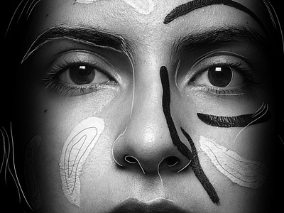 Primerísimo primer plano - Auto Retrato adobe art line arte blanco y negro body paint brillo diseño formas fotografia lightroom line ojos organico photoshop pintura en la piel primer plano fotografia reflejo retrato sombras textura