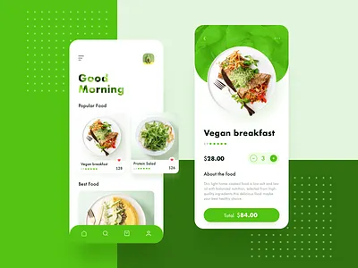 Food App / Main page add app card design flat food green icon order price ui ux vegetables