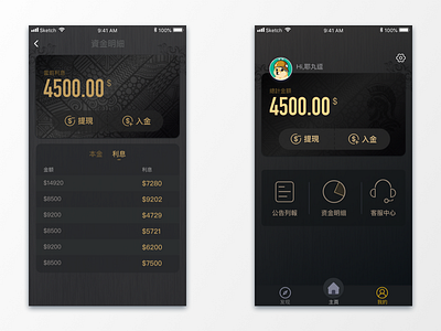 Financial APP black design sketch