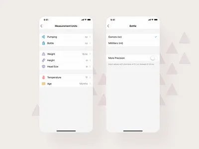 Measurement units app baby iphone log settings steps units