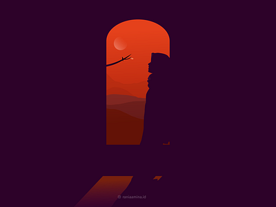 Waiting for Someone couple dusk girl character illustration inkscape love orange silhouette sky trilogy vector window