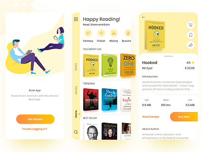 Online Bookstore App book store bookworm freebie hooked illustration illustration design illustrations interfacedesign ios10 minimal mobile app mobile app design mobile app ui onboarding screen online store product design ui uiuxdesign ux