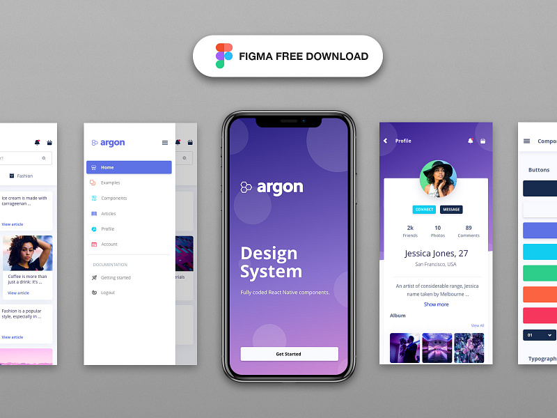 Argon React Native Figma bootstrap 4 free freebie mobile app mobile design mobile ui profile page